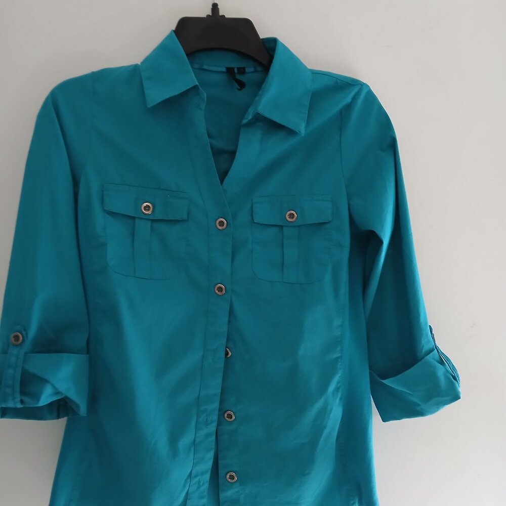 Cathy Turqouise long sleeve shirt, Blue Small